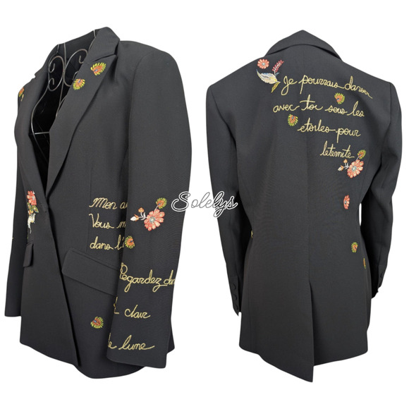 Cinq à Sept Rare Estelle Love Letter Embroidered Floral Crepe Blazer Size 6 - Picture 1 of 13